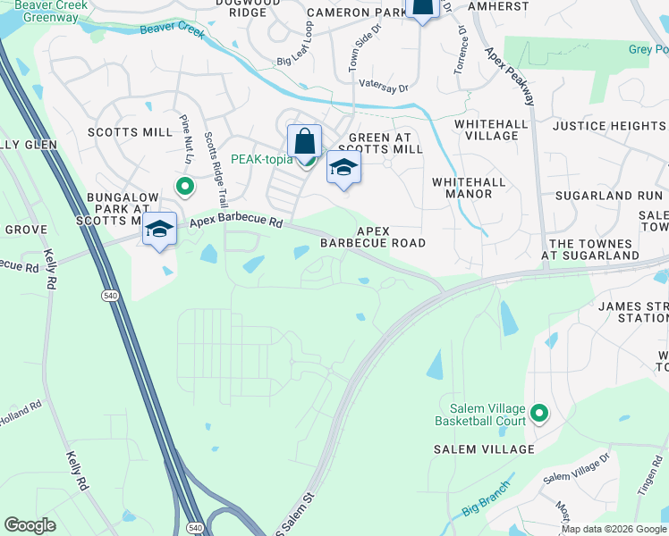 map of restaurants, bars, coffee shops, grocery stores, and more near 1628 Kipp Lane in Apex