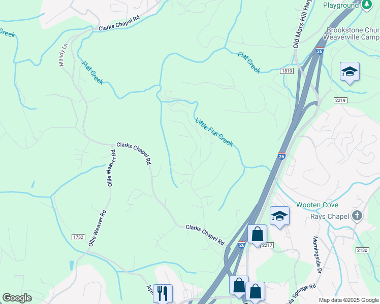 map of restaurants, bars, coffee shops, grocery stores, and more near 154 Kennedy Road in Weaverville