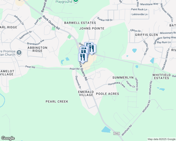 map of restaurants, bars, coffee shops, grocery stores, and more near 3001 Poole Farm Lane in Raleigh