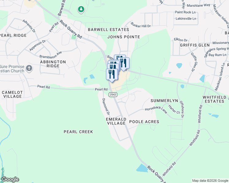 map of restaurants, bars, coffee shops, grocery stores, and more near 3001 Poole Farm Lane in Raleigh