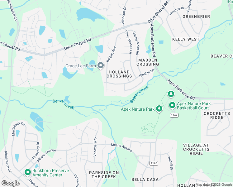 map of restaurants, bars, coffee shops, grocery stores, and more near 413 Blushing Rose Way in Apex