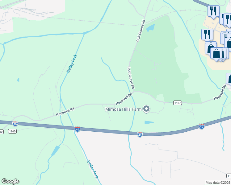 map of restaurants, bars, coffee shops, grocery stores, and more near 714 Hopewell Road in Morganton