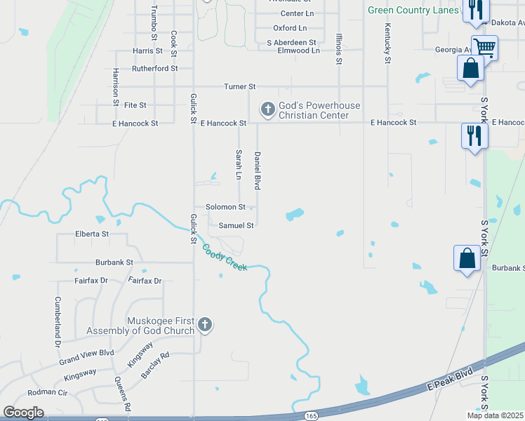 map of restaurants, bars, coffee shops, grocery stores, and more near 2600 Daniel Boulevard in Muskogee