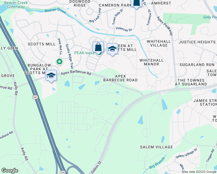 map of restaurants, bars, coffee shops, grocery stores, and more near 1622 Kipp Lane in Apex