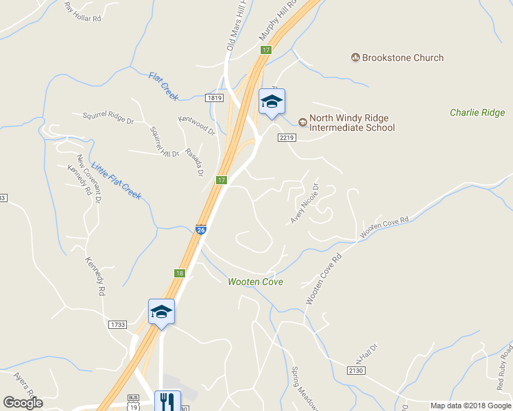 map of restaurants, bars, coffee shops, grocery stores, and more near 101 Starview Knoll in Weaverville