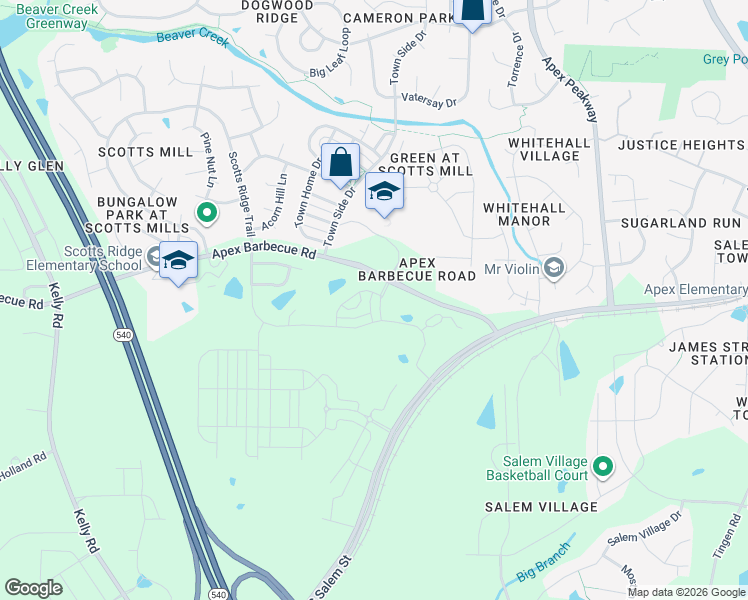 map of restaurants, bars, coffee shops, grocery stores, and more near 1622 Kipp Lane in Apex