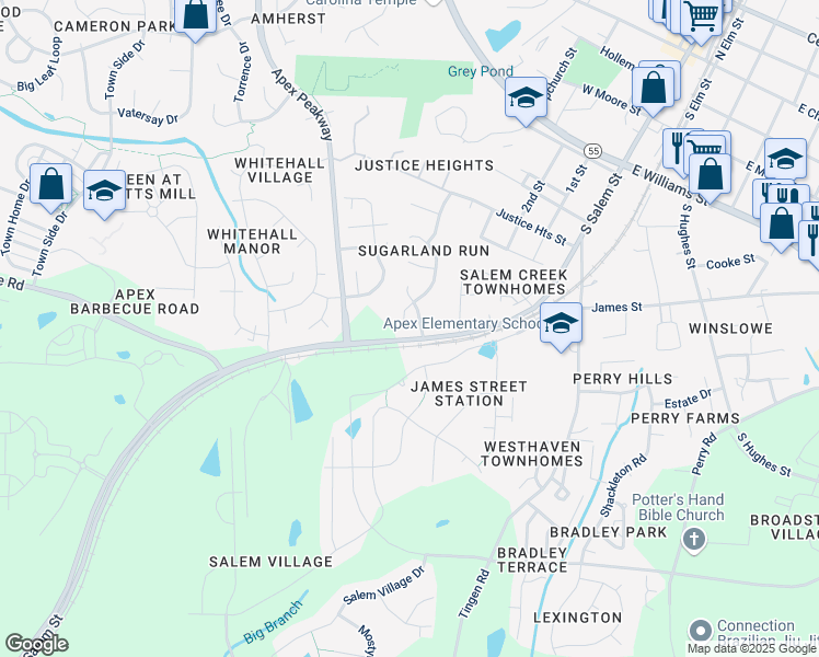 map of restaurants, bars, coffee shops, grocery stores, and more near 137 Licorice Drive in Apex