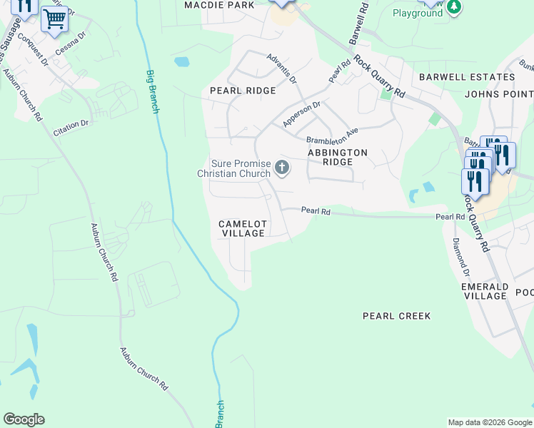 map of restaurants, bars, coffee shops, grocery stores, and more near 4772 Queen Pierrette Street in Raleigh