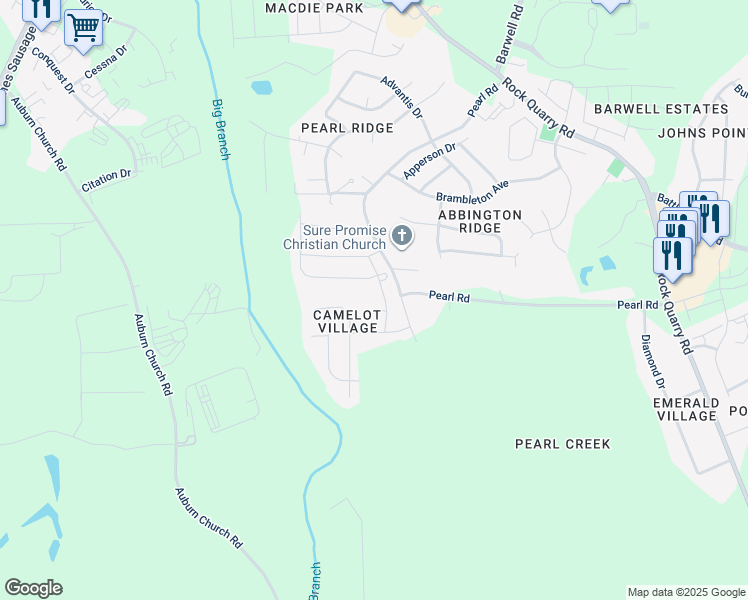 map of restaurants, bars, coffee shops, grocery stores, and more near 4772 Queen Pierrette Street in Raleigh