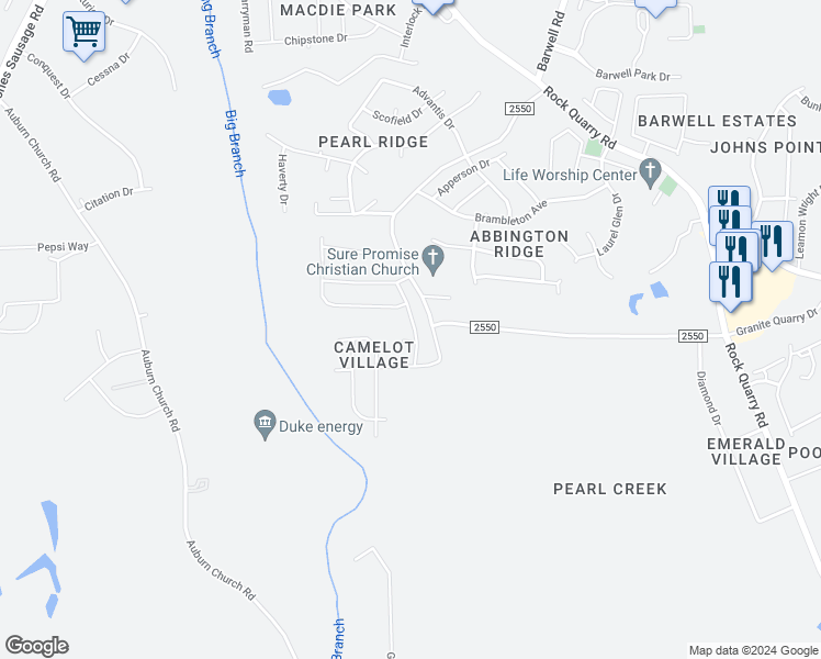 map of restaurants, bars, coffee shops, grocery stores, and more near 4772 Queen Pierrette Street in Raleigh
