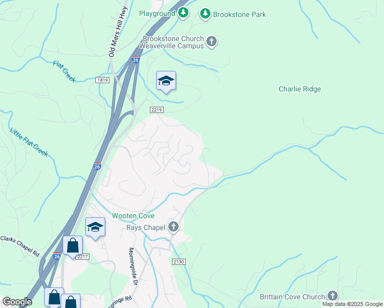 map of restaurants, bars, coffee shops, grocery stores, and more near 11 Endless View Drive in Weaverville