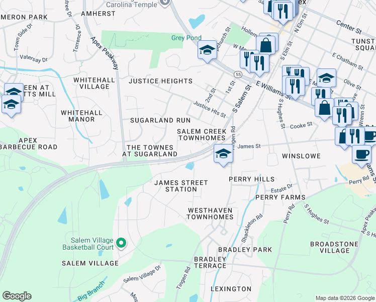 map of restaurants, bars, coffee shops, grocery stores, and more near 740 South Salem Street in Apex
