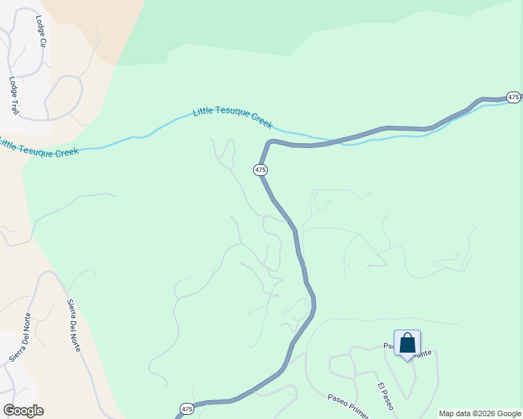 map of restaurants, bars, coffee shops, grocery stores, and more near 1433 Tesuque Creek Road in Santa Fe
