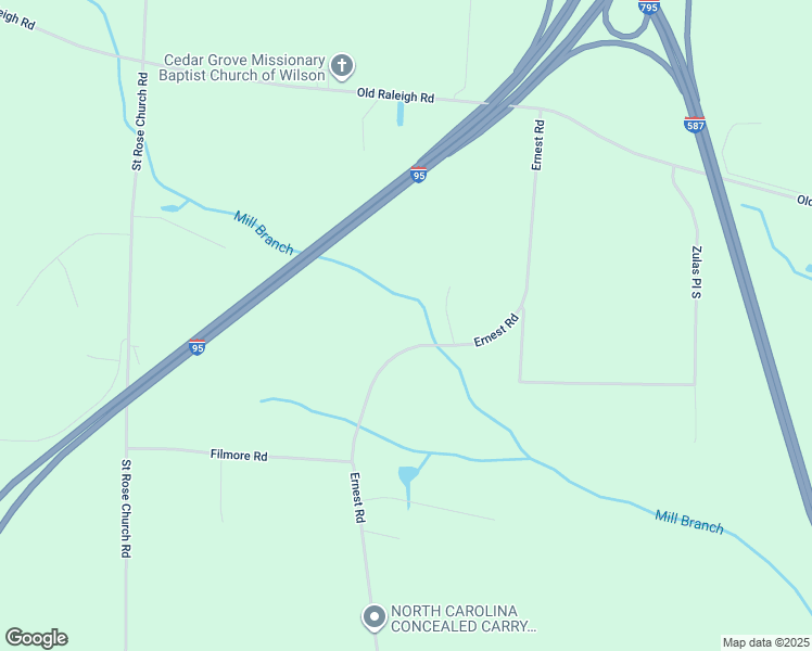 map of restaurants, bars, coffee shops, grocery stores, and more near 5264 Ernest Road in Wilson