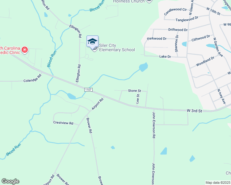 map of restaurants, bars, coffee shops, grocery stores, and more near 1838 West 3rd Street in Siler City