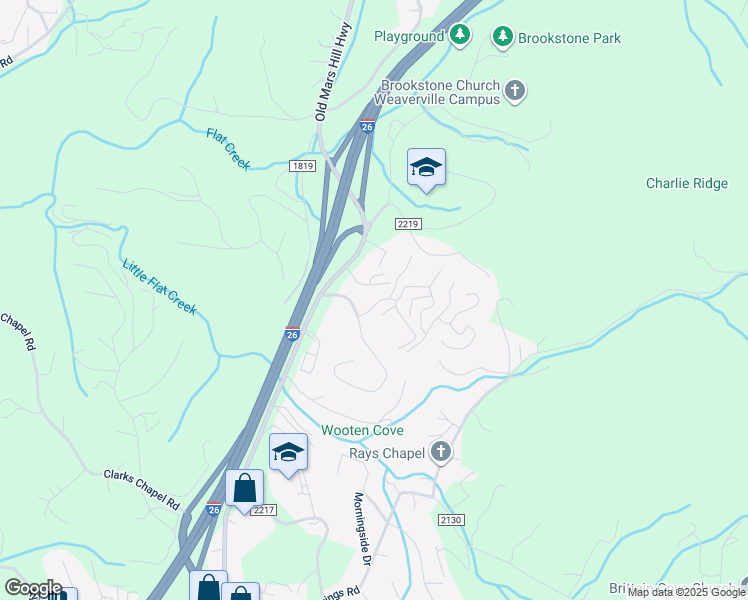 map of restaurants, bars, coffee shops, grocery stores, and more near 104 Starview Knoll in Weaverville