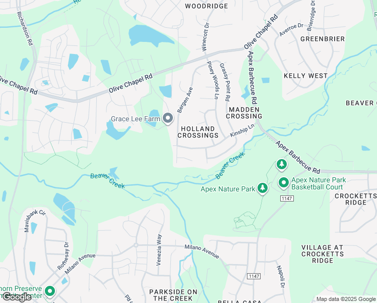 map of restaurants, bars, coffee shops, grocery stores, and more near 612 Kinship Lane in Apex