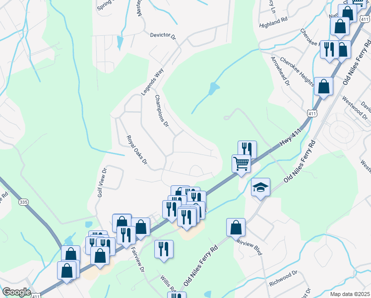 map of restaurants, bars, coffee shops, grocery stores, and more near 2824 Wallace Hitch Drive in Maryville