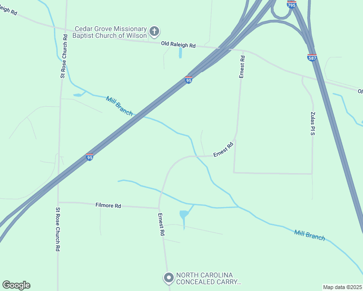 map of restaurants, bars, coffee shops, grocery stores, and more near 5264 Ernest Road in Wilson