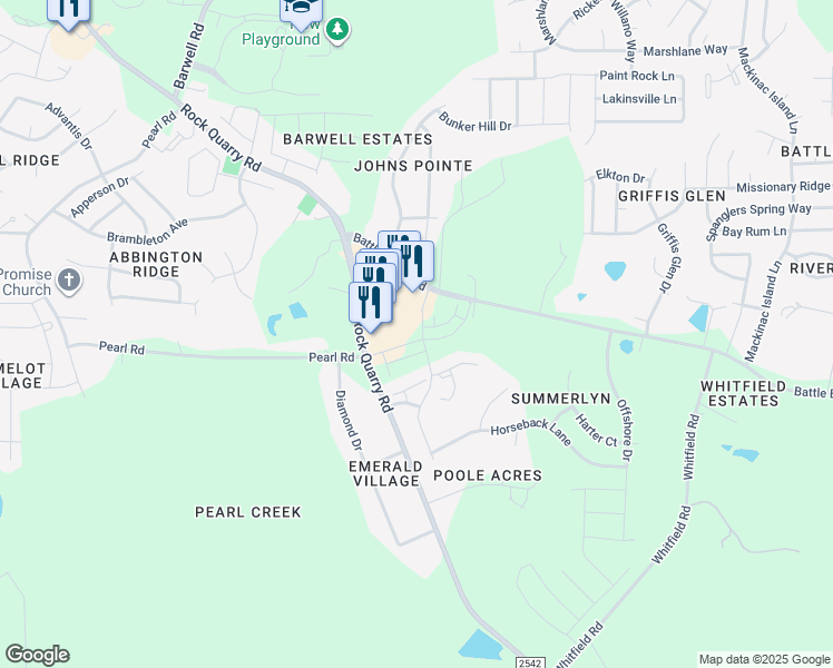 map of restaurants, bars, coffee shops, grocery stores, and more near 5403 Granite Quarry Drive in Raleigh