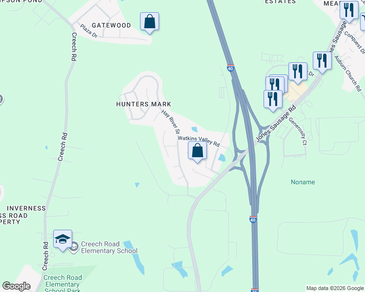 map of restaurants, bars, coffee shops, grocery stores, and more near 460 Hay Street in Fayetteville