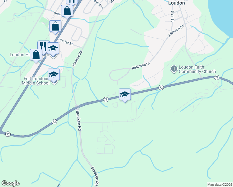 map of restaurants, bars, coffee shops, grocery stores, and more near 100 Apple Tree Lane in Loudon