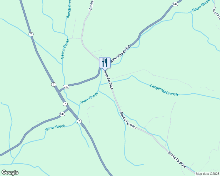 map of restaurants, bars, coffee shops, grocery stores, and more near 2477 Santa Fe Pike in Santa Fe