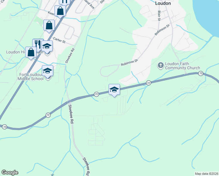 map of restaurants, bars, coffee shops, grocery stores, and more near 100 Apple Tree Lane in Loudon