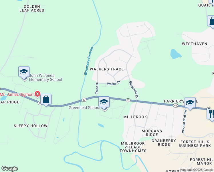 map of restaurants, bars, coffee shops, grocery stores, and more near 3509 Walker Drive in Wilson
