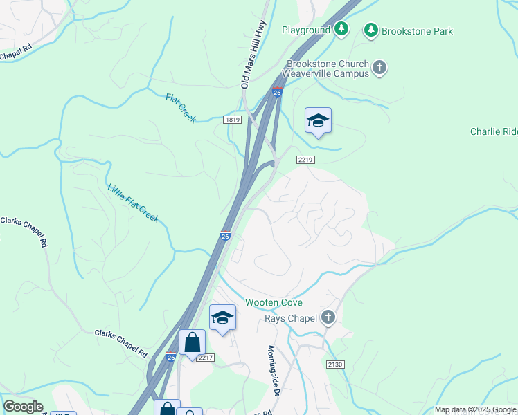 map of restaurants, bars, coffee shops, grocery stores, and more near 171 North Buncombe School Road in Weaverville