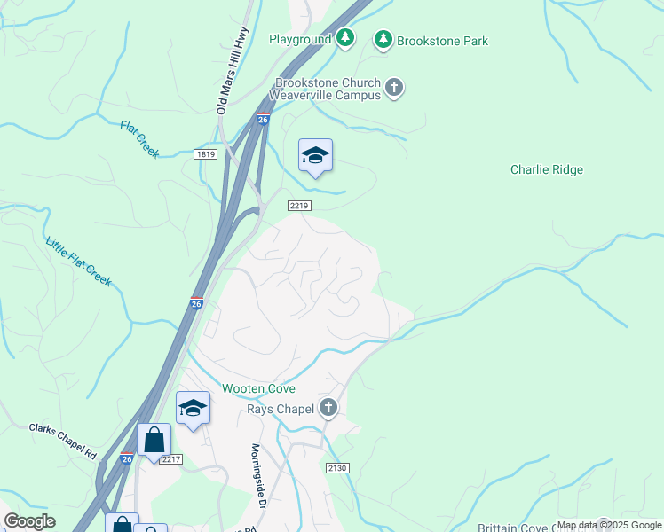 map of restaurants, bars, coffee shops, grocery stores, and more near 11 Avery Nicole Drive in Weaverville