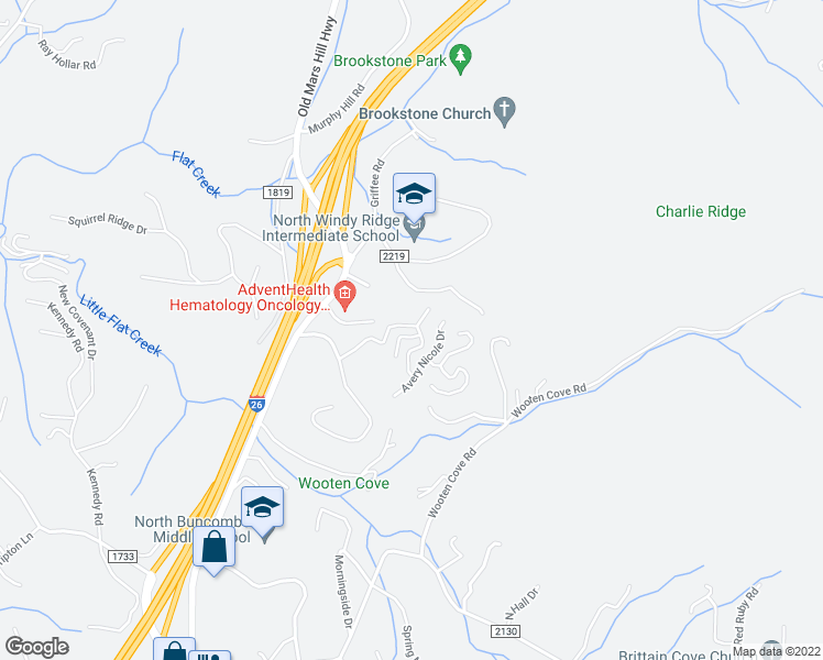 map of restaurants, bars, coffee shops, grocery stores, and more near 5 Gemini Heights in Weaverville