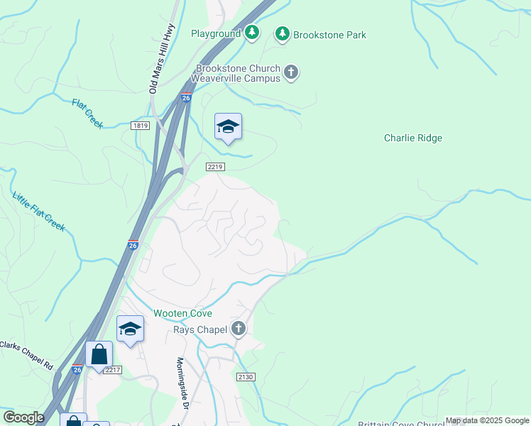 map of restaurants, bars, coffee shops, grocery stores, and more near 21 Endless View Drive in Weaverville