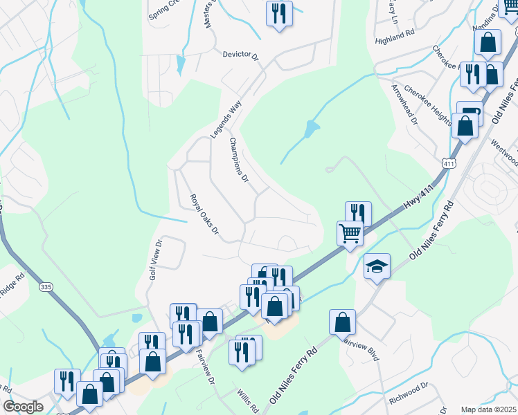 map of restaurants, bars, coffee shops, grocery stores, and more near 2824 Wallace Hitch Drive in Maryville