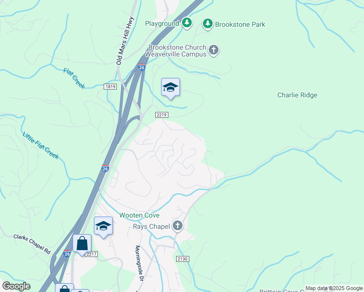 map of restaurants, bars, coffee shops, grocery stores, and more near 1 Avery Nicole Drive in Weaverville