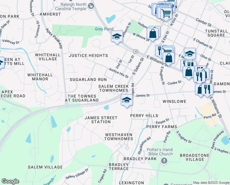 map of restaurants, bars, coffee shops, grocery stores, and more near 1407 Regents Lane in Apex