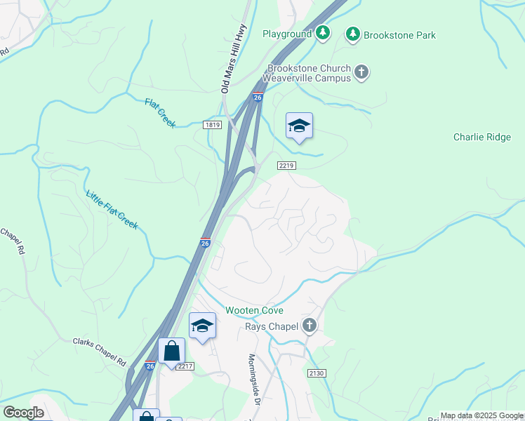 map of restaurants, bars, coffee shops, grocery stores, and more near 104 Starview Knoll in Weaverville