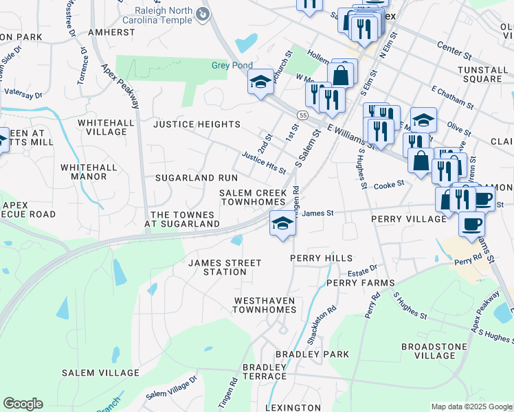 map of restaurants, bars, coffee shops, grocery stores, and more near 1407 Regents Lane in Apex