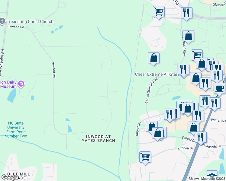 map of restaurants, bars, coffee shops, grocery stores, and more near 308 Inwood Forest Drive in Raleigh