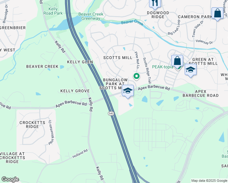 map of restaurants, bars, coffee shops, grocery stores, and more near 1054 Mica Lamp Court in Apex