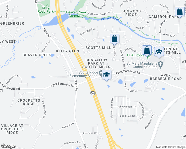 map of restaurants, bars, coffee shops, grocery stores, and more near 1044 Mica Lamp Court in Apex