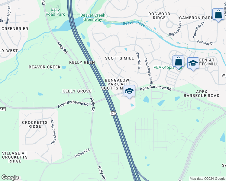 map of restaurants, bars, coffee shops, grocery stores, and more near 1042 Mica Lamp Court in Apex