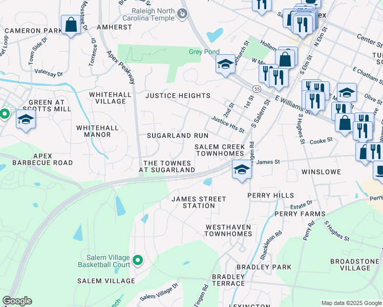 map of restaurants, bars, coffee shops, grocery stores, and more near 1640 Brussels Drive in Apex