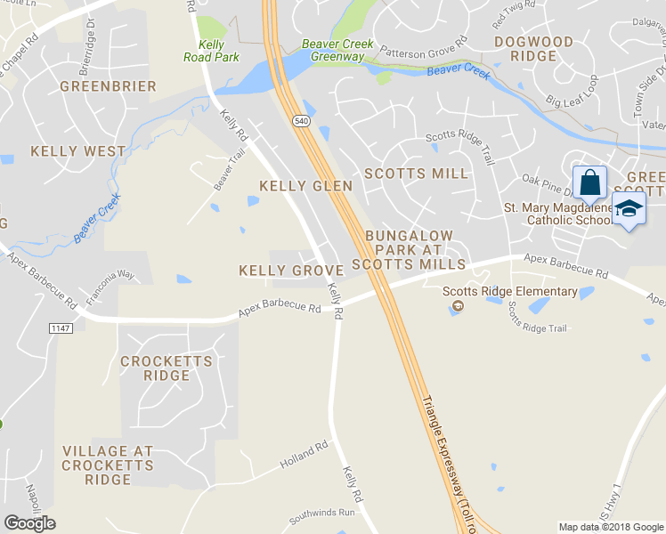 map of restaurants, bars, coffee shops, grocery stores, and more near 2011 Kelly Glen Drive in Apex