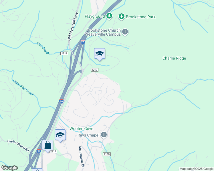 map of restaurants, bars, coffee shops, grocery stores, and more near 1 Avery Nicole Drive in Weaverville