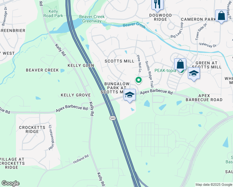 map of restaurants, bars, coffee shops, grocery stores, and more near 1051 Mica Lamp Court in Apex