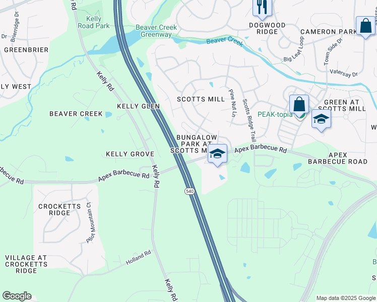 map of restaurants, bars, coffee shops, grocery stores, and more near 1012 Mica Lamp Court in Apex