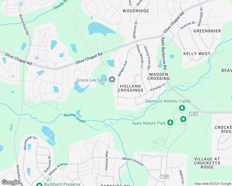 map of restaurants, bars, coffee shops, grocery stores, and more near 420 Bergen Avenue in Apex