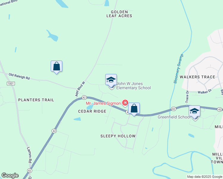 map of restaurants, bars, coffee shops, grocery stores, and more near 4028 North Carolina 42 in Wilson