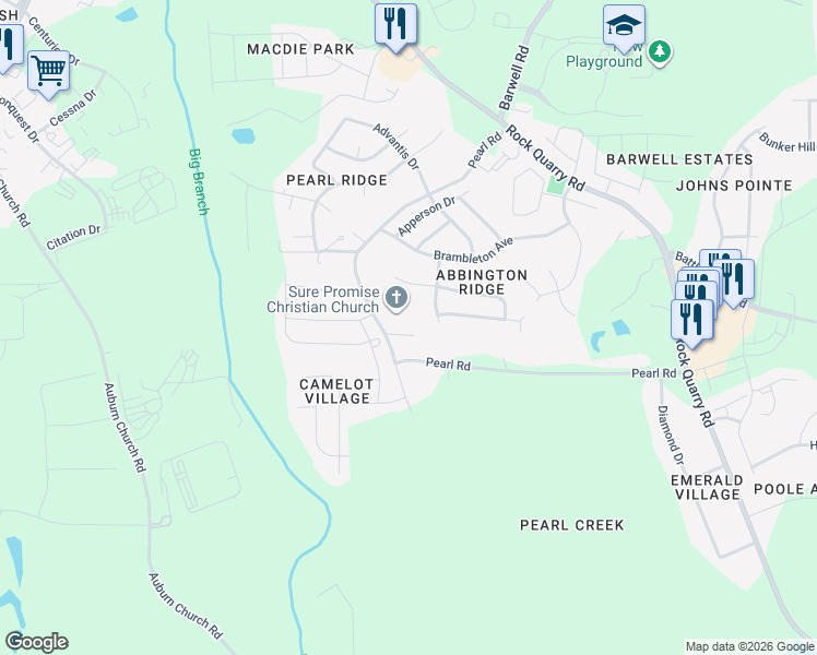 map of restaurants, bars, coffee shops, grocery stores, and more near 5724 Forest Point Road in Raleigh